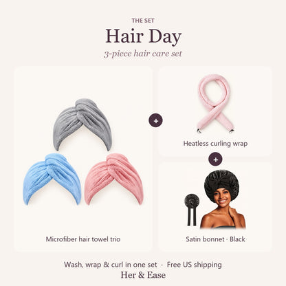 Hair Day set with black satin bonnet
