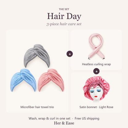 Hair Day set with light rose satin bonnet